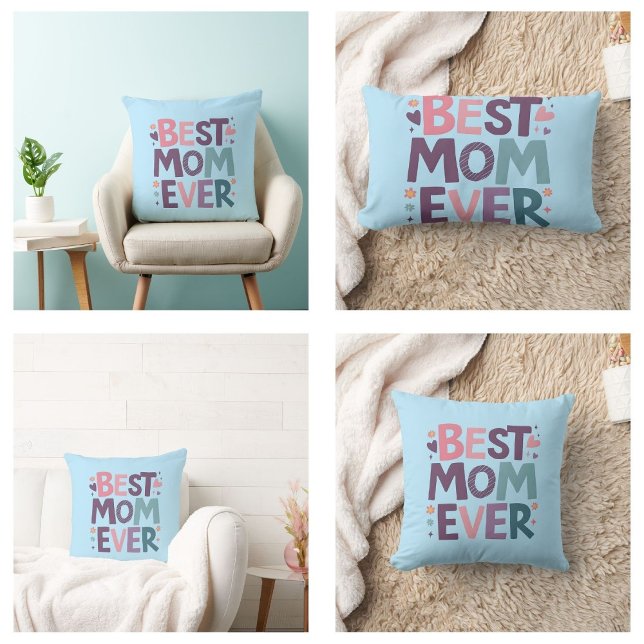 Coussin Rectangle Coeurs et fleurs mignons Meilleure maman jamais (Cute Hearts and Flowers Best Mom Ever pillows)