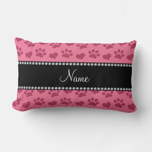 Coussin Rectangle Coeurs et pattes nommés personnalisés de rose de (Recto)