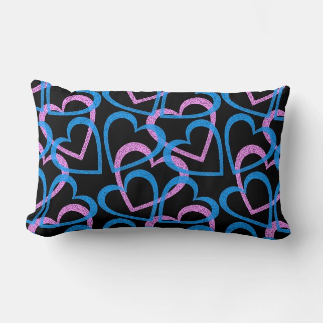 Coussin Rectangle Coeurs rose et bleu Motif Abstrait (Recto)