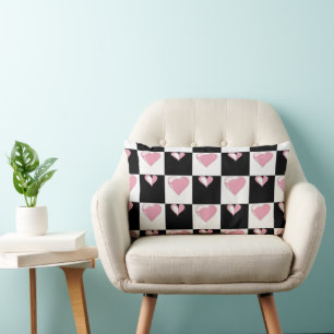 Coussin Rectangle coeurs roses, coeurs noirs, lancer l'oreiller, coe