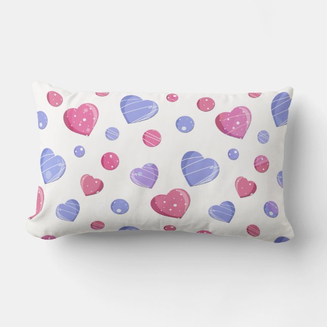 Coussin Rectangle Coeurs roses et bleus sur un arrière - plan blanc. (Recto)