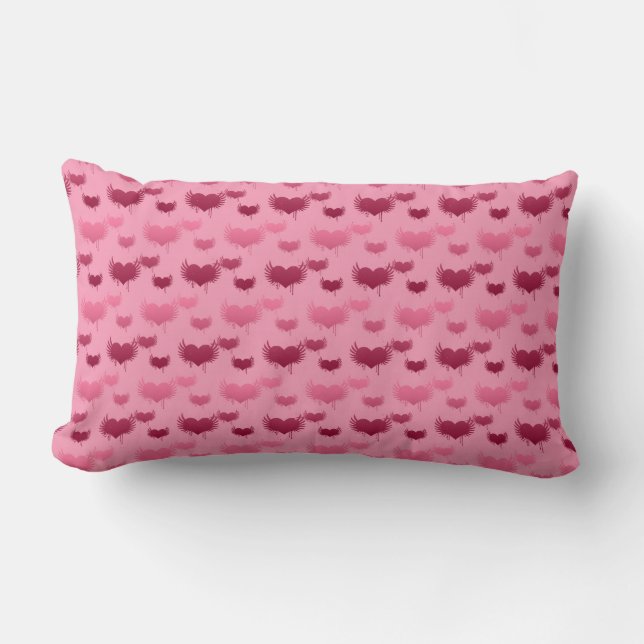 Coussin Rectangle Cœurs roses et rouges avec motif d'ailes (Recto)