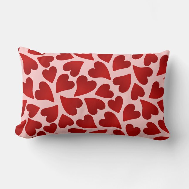 Coussin Rectangle Coeurs rouges doux sur Valentines rose jour joli (Recto)