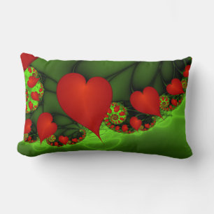 Coussin Rectangle Coeurs rouges Lime vert Moderne Art Abstrait fract