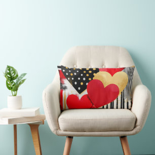 COUSSIN RECTANGLE COEURS VALENTIN MODERNE ROUGE BLANC NOIR