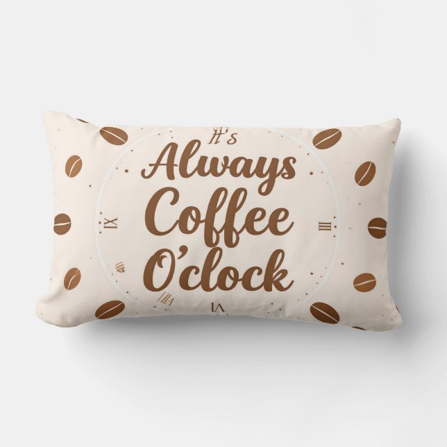 Coussin Rectangle Coffee O'Clock Pillow - Funny Coffee Time Throw  (Recto)
