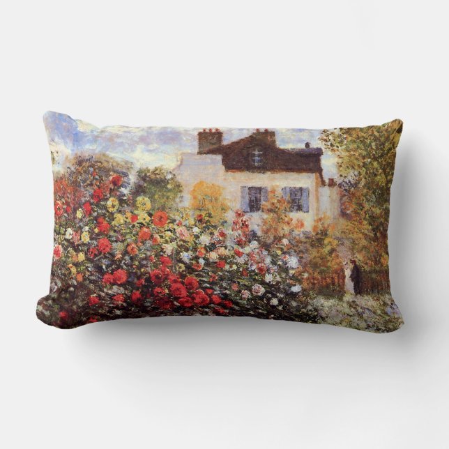 Coussin Rectangle Coin du jardin avec Dahlias Monet Art (Recto)