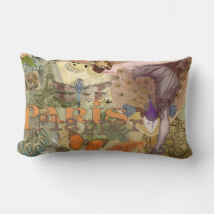 Coussin Rectangle Collage Art Déco Paon Flapper Paris Vintage