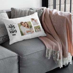 Coussin Rectangle Collage Couple Photo & Hugs Et Baisers Phrase Love
