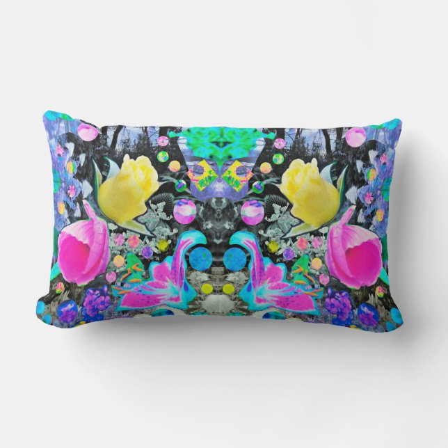 Coussin Rectangle Collage de lys Stargazer, rose et hibiscus rose (Recto)