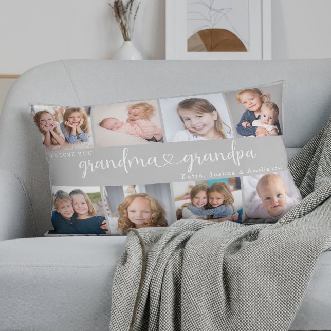 Coussin Rectangle Collage de photos de grands-parents modernes Cœur  (Créateur téléchargé)