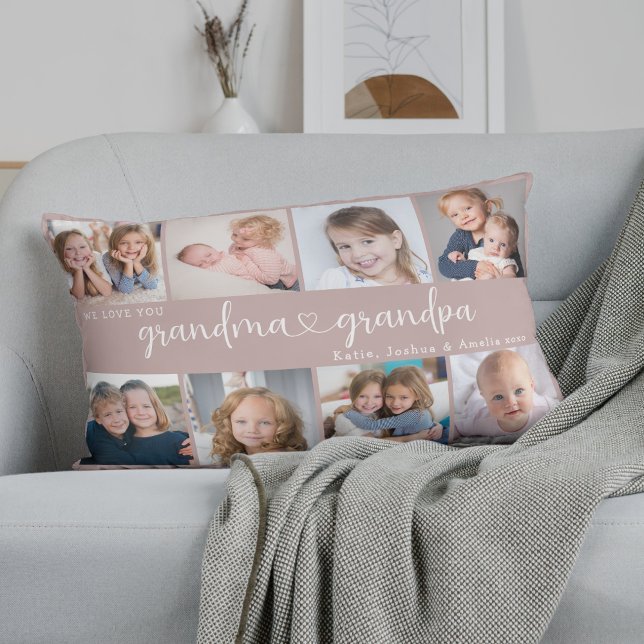 Coussin Rectangle Collage de photos de grands-parents modernes Cœur  (Créateur téléchargé)