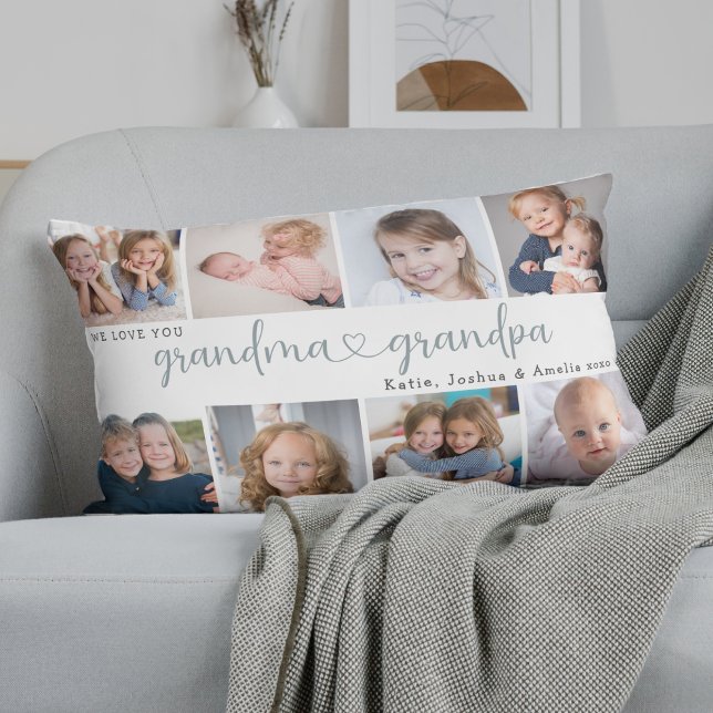 Coussin Rectangle Collage de photos de grands-parents modernes Cœur  (Créateur téléchargé)