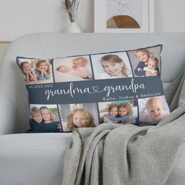 Coussin Rectangle Collage de photos des grands-parents modernes Cœur (Créateur téléchargé)