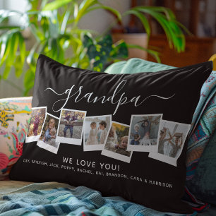 Coussin Rectangle Collage de photos élégant personnalisé Grand-père