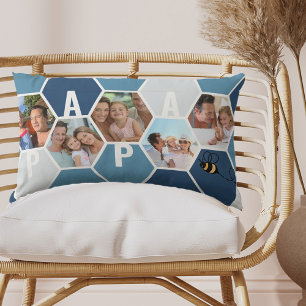 Coussin Rectangle Collage de photos en nid d'abeille Papa 4 lettres