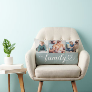 Coussin Rectangle Collage de photos personnalisées Family Mist Heart