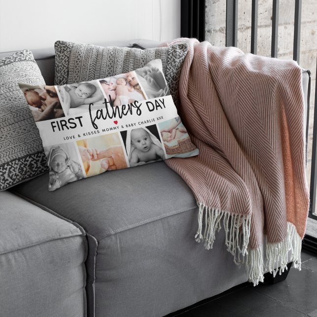 Coussin Rectangle Collage d'images de première Fête des pères simple (Créateur téléchargé)