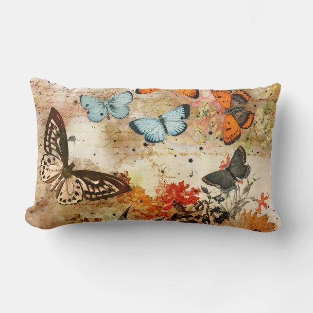 Coussin Rectangle Collage papillon vintage (Recto)