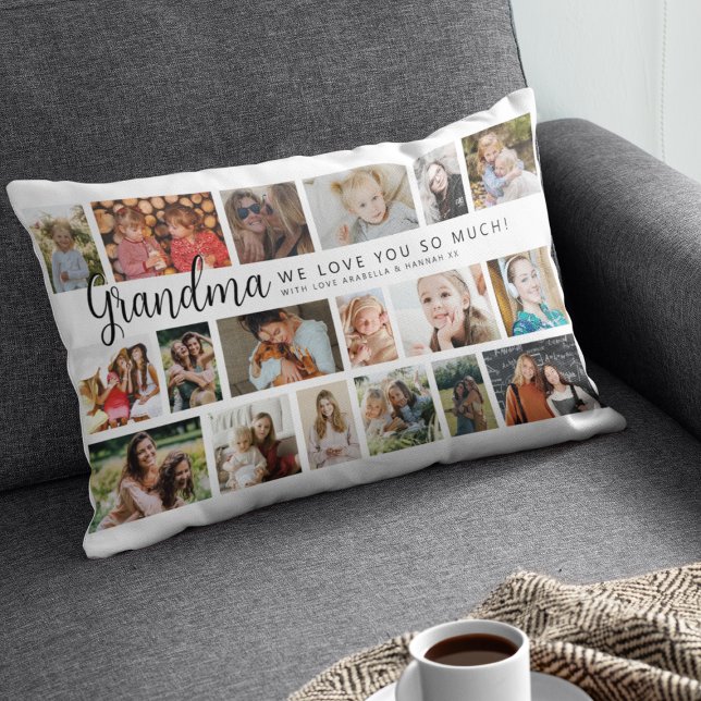 Coussin Rectangle Collage personnalisé Grand-mère 18 Photos (Créateur téléchargé)