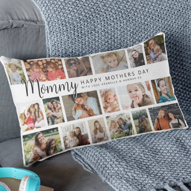 Coussin Rectangle Collage personnalisé Maman 18 Photos (Créateur téléchargé)