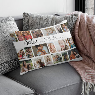 Coussin Rectangle Collage personnalisé pour sœur avec 18 photos