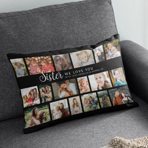 Coussin Rectangle Collage personnalisé pour soeur avec 18 photos