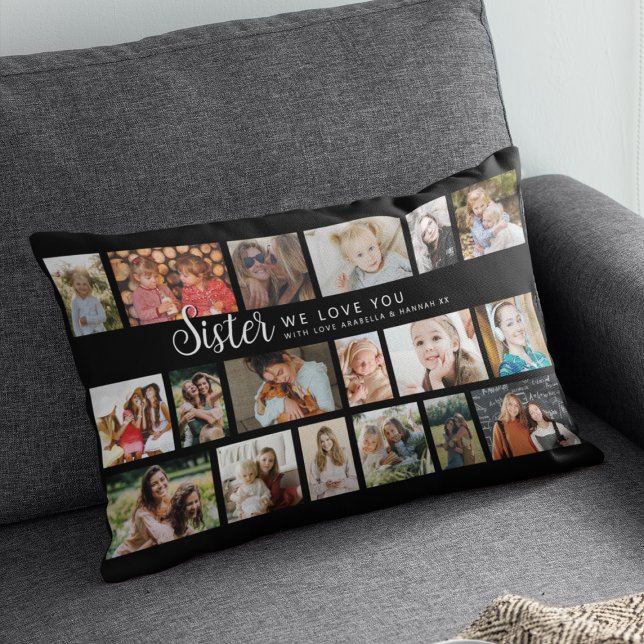 Coussin Rectangle Collage personnalisé pour soeur avec 18 photos (Créateur téléchargé)