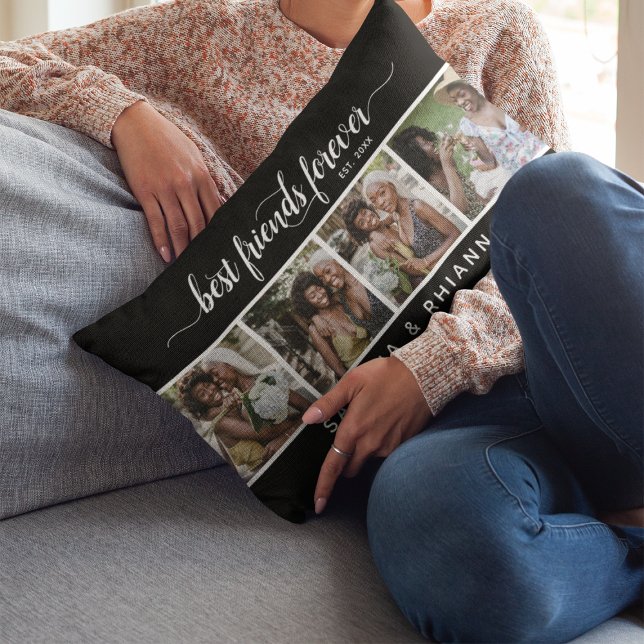 Coussin Rectangle Collage photo d'amitié éternelle en calligraphie (Créateur téléchargé)