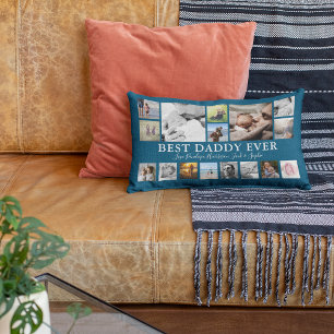 Coussin Rectangle Collage photo moderne 'Meilleur Papa Jamais'