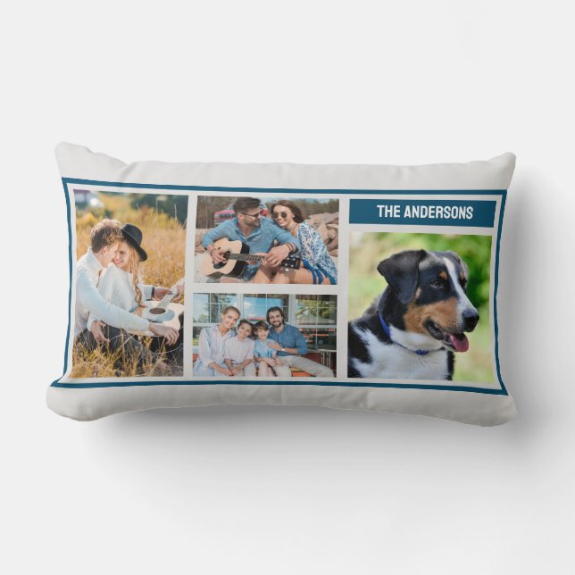 Coussin Rectangle Collage photo personnalisé 4 famille simple (Recto)