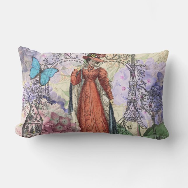 Coussin Rectangle Collage romantique de la Tour Eiffel de Paris vint (Recto)