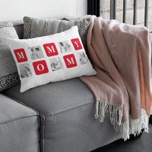 Coussin Rectangle Collage tendance Photo & Red Best Mommy Cadeau