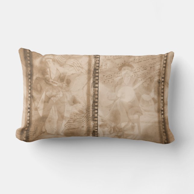 Coussin Rectangle Collage victorien de film de sépia de musiciens - (Recto)