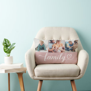 Coussin Rectangle Collection photo personnalisée Famille Rose Coeur 