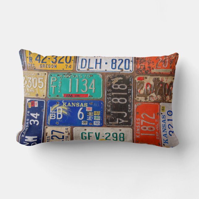 Coussin Rectangle collection vintage de plaques d'immatriculation (Recto)