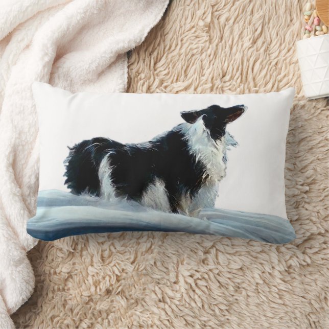 Coussin Rectangle Collie frontalier en hiver Neige Artistique (Couverture)