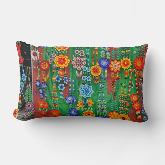 Coussin Rectangle Colliers de fleurs perlés d'Amérindiens (Recto)