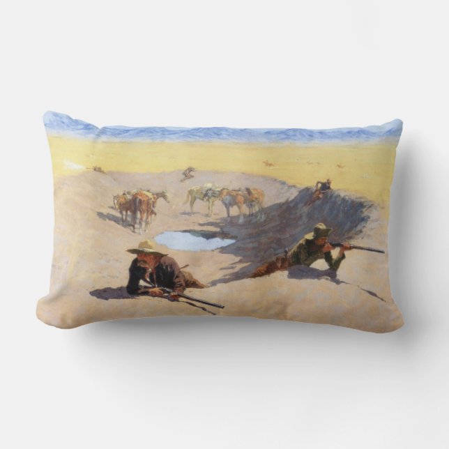 Coussin Rectangle Combat pour le point d'eau (de Frederic Remington) (Recto)