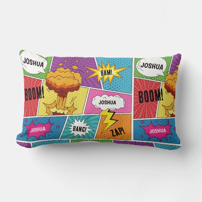 Coussin Rectangle Comic Livre coloré Nom personnalisé Pop Art (Recto)