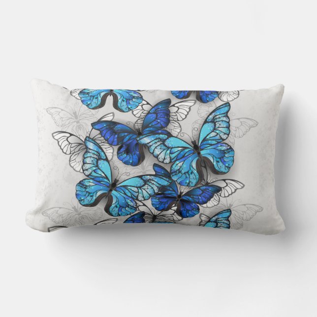 Coussin Rectangle Composition des papillons blancs et bleus (Recto)
