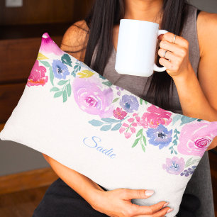 Coussin Rectangle Composition florale de roses à l'aquarelle Personn