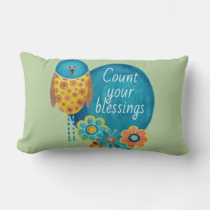 Coussin Rectangle Comptez Vos Bénédictions Oiseau Rétro et Fleurs