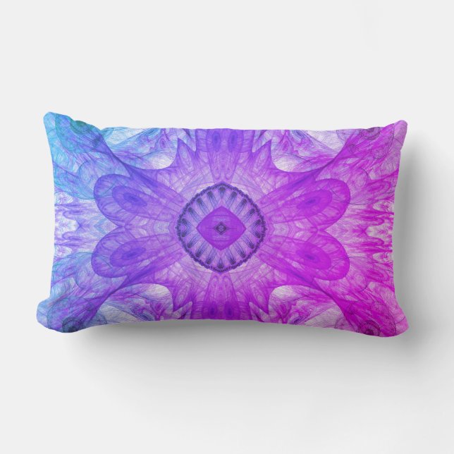 Coussin Rectangle Conception Abstraite fractale rose et bleu (Recto)