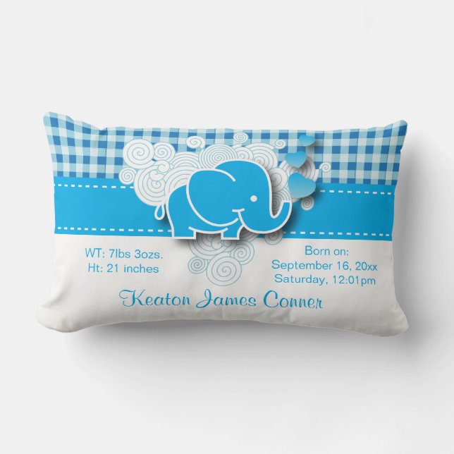 Coussin Rectangle Conception bleue et blanche d'éléphant de bébé de (Recto)
