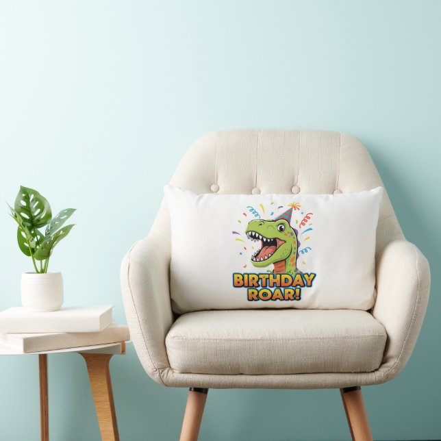 Coussin Rectangle Conception d'anniversaire de dinosaure mignon Rugi (Chaise)