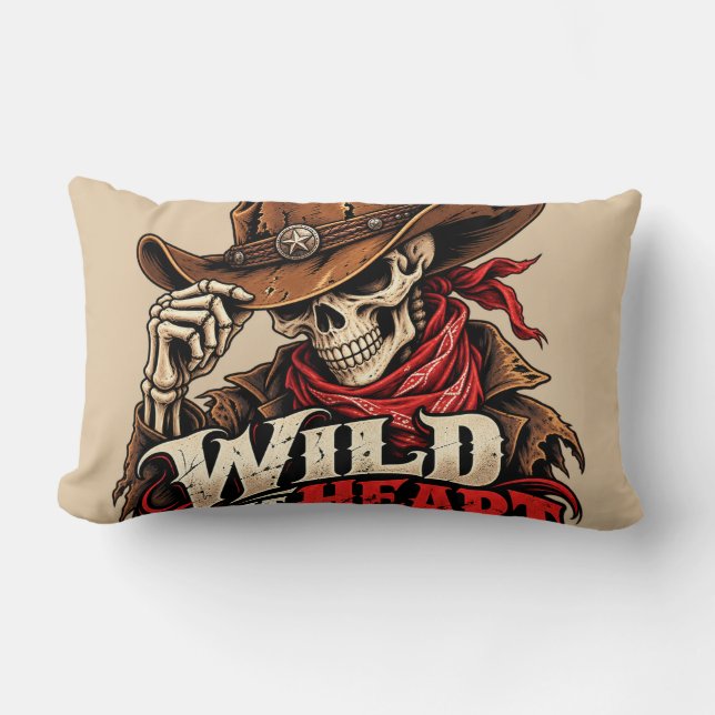 Coussin Rectangle Conception de cowboy squelette d'âme sauvage occid (Recto)