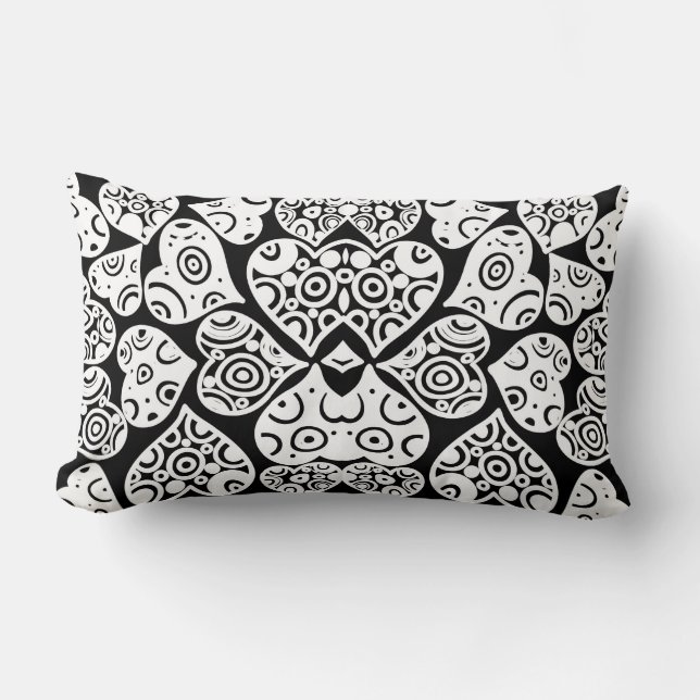 Coussin Rectangle Conception de fond de coeurs blancs noirs mignons (Recto)