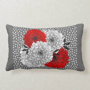 Coussin Rectangle Conception De Mélange De Polka Florale Gris Rouge