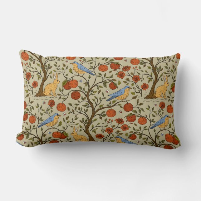 Coussin Rectangle Conception de pommiers bruns avec des pommes orang (Recto)
